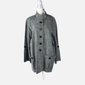 NEIMAN MARCUS Gray 100% Linen Roll‎ Tab Sleeve Button Front Jacket Plus Size 1X